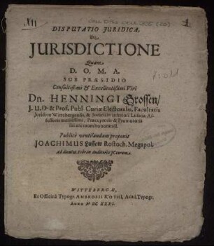 Disputatio Iuridica, De Iurisdictione