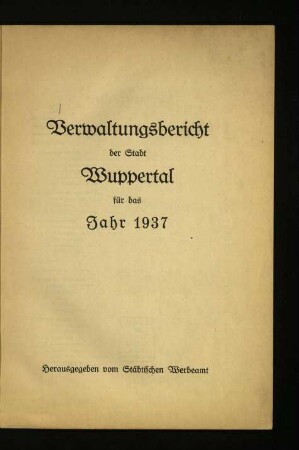 Verwaltungsbericht der Stadt Wuppertal / 1937