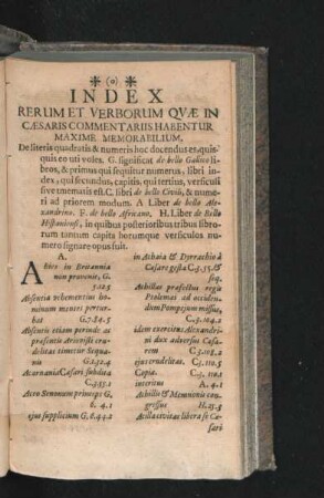 Index Rerum Et Verborum Quae In Caesaris commentariis Habentur Maxime Memorabilium.