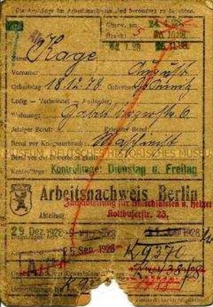 Nachweiskarte des Arbeitsamtes ("Stempelkarte")