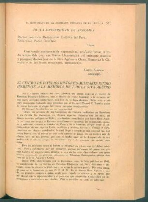 Condolencia de la Universidad de Arequipa