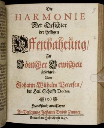 Die Harmonie Der Gesichter der Heiligen Offenbahrung : In Göttlicher Gewißheit gezeiget