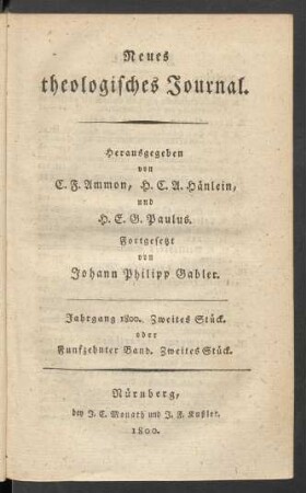 Jahrgang 1800. Zweites Stück. oder Funfzehnter Band. Zweites Stück