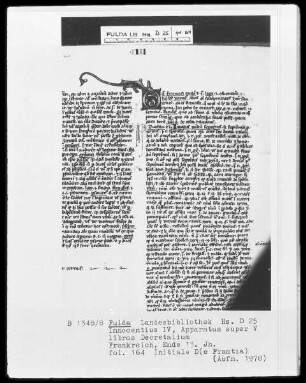 Innocentius 4., Apparatus super 5 libros Decretalium — Ein Lindwurm über einer Initiale, Folio 164recto