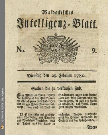 No. 9, Dienstag den 29. Februar 1780