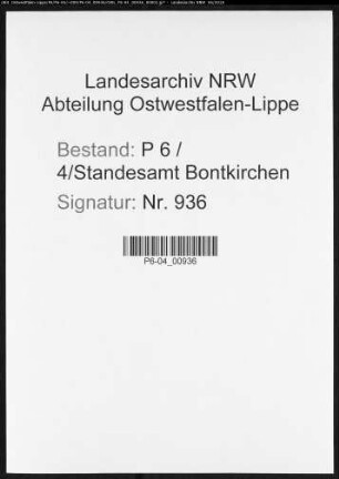 Sterberegister Standesamt Bontkirchen