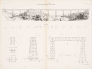 Viadukt, Crumlin: Grundriss, Ansicht, Details Pfeiler (aus: Atlas zur Zeitschrift für Bauwesen, hrsg. v. G. Erbkam, Jg. 8, 1858)