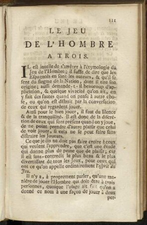 Le Jeu de L´Hombre a Trois.
