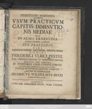 Exercitatio Academica Exhibens Vsvm Practicvm Capitis Diminvtionis Mediae