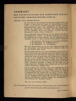Vorwort zur Neuherausgabe der Lehrpläne für die Deutsche Demokratische Schule