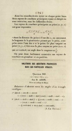 Solution de questions proposées dans les nouvelles annales.
