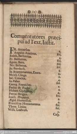 Commentatores praecipui ad Text. Instit.