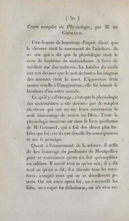 Cours complet de Physiologie; par M. de Grimaud