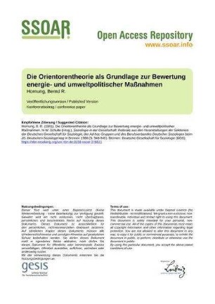 Die Orientorentheorie als Grundlage zur Bewertung energie- und umweltpolitischer Maßnahmen