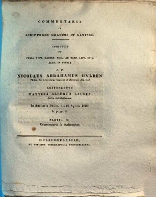 Commentarii in scriptores Graecos et Latinos, Partic. 13.. Commentarii in Sallustium