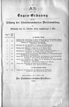 Tages-Ordnung, 14. Oktober 1903