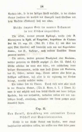Cap. II. Von Beruff, Erwehlung und Ordination derer Bischoff oder Superintendenten.