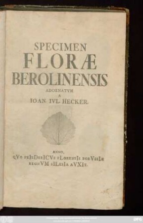 Specimen Floræ Berolinensis