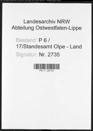 Sterberegister Standesamt Olpe-Land