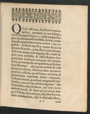 Quod officium, Auditores honoratissimi, autumno in me suscepi, verno tempore depono ...