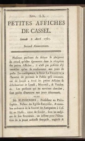 No LX (Samedi 2 Avril 1785)