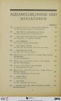Aquarellbildnisse und Miniaturen (Nr. 100-115)