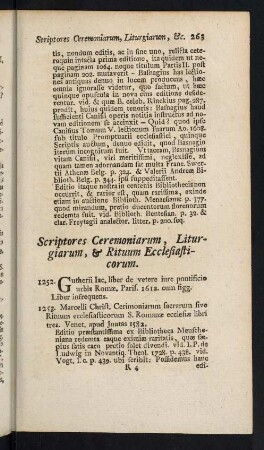 263-306, Scriptores Ceremoniarum Liturgiarum, & Rituum Ecclesiasticorum - Scriptores Universales & Particulares Historiae Politicae & c.