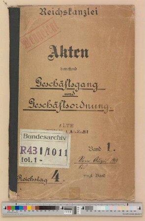 Geschäftsgang und Geschäftsordnung des Reichstags: Bd. 1