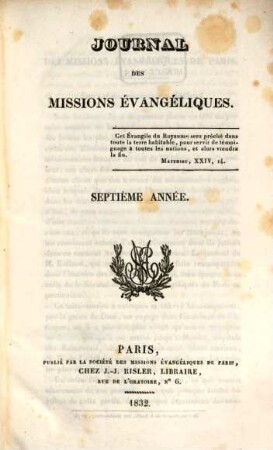 Journal des missions évangéliques. 7. 1832
