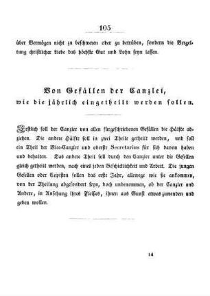 Von Gefällen der Canzlei, wie die jährlich eingetheilt werden sollen.