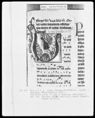 Missale — Initiale V (iri galylei), darin die Himmelfahrt Christi, Folio 128recto