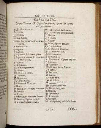 Explicatio. Characterum & Signaturarum, quae in opere hoc occurrerunt.
