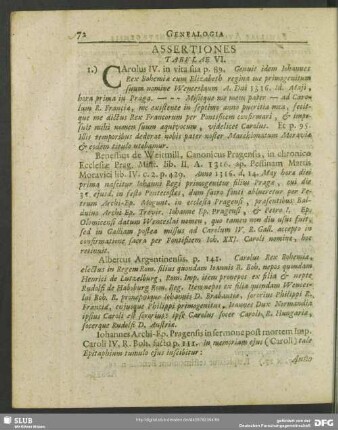 Assertiones Tabulae VI. [Tabulae VI. Familiae Augustae Lucemburgensis]