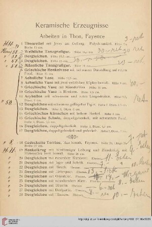 Arbeiten in Thon, Fayence (Nr. 1-35)