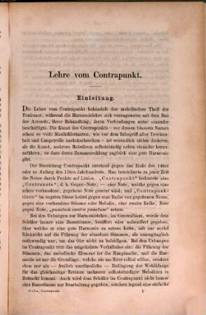 Lehre vom Contrapunkt, dem Canon und der Fuge : nebst Analysen von Duetten, Terzetten etc. von Orlando DiLasso, Marcello, Palestrina u.a. und Angabe mehrerer Muster-Canons und Fugen