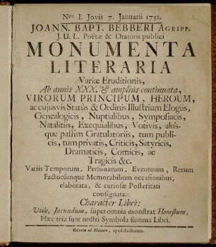 Nro I. Jovis 7. Januarii 1751.