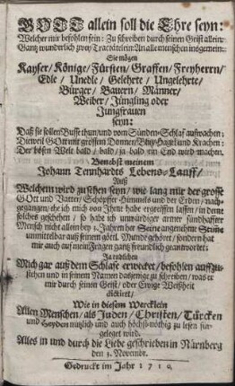 Gott allein: soll die Ehre seyn: Welcher mir befohlen fein: Zu schreiben durch seinen Geist allein [...]
