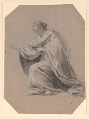 Vouet, Simon: Zeichnungen II, Blatt 59: Studie für die kniende Figur der Königin Anne d'Autriche - BSB Cod.icon. 397 b(59