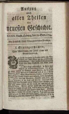 XXXIX. Nachl. Coburg, den 28. Sept. 1754.