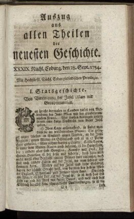 XXXIX. Nachl. Coburg, den 28. Sept. 1754.
