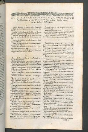 Index alphabeticus eorum qui Hippocratem ...