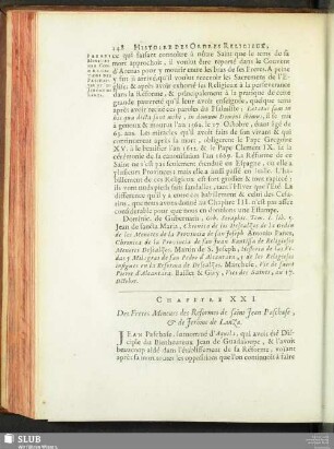 Chapitre XXI. Des Freres Mineurs des Reformes de saint Jean Paschase, & de Jerôme de Lanza