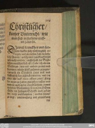 Christlicher/ kurtzer Unterricht/ wie man sich in sterbens leufften halten sol.