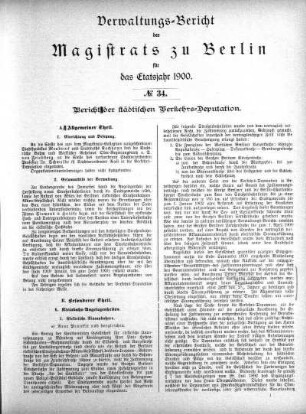 No. 34. Bericht der städtischen Verkehrs-Deputation