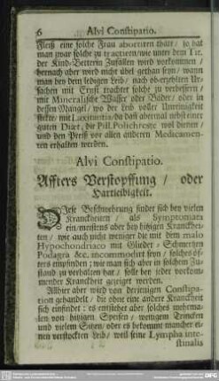 Alvi Constipatio. Affters Verstopffung, oder Hartleibigkeit