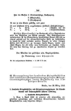 Neuregelung der laufenden Kriegsbeihilfen und laufenden Kriegsteuerungszulagen (Kriegsteuerungsbezüge) unter Aufhebung der bisherigen Erlasse : [A. Behörden und Beamte]