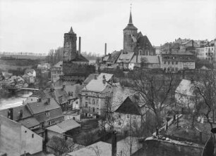 Bautzen. Stadtansicht mit Alter Wasserkunst und Michaeliskirche
