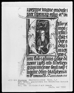 Lateinische Bibel — Initiale J mit Jesaja, Folio 166recto