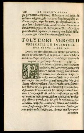 Polydori Vergilii Urbinatis De Inventoribus Rerum Liber VI.