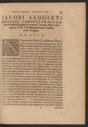 Jacobi Sadoleti Episcopi Carpentoractensis ... Ad Ludovicum XII. ... Oratio.